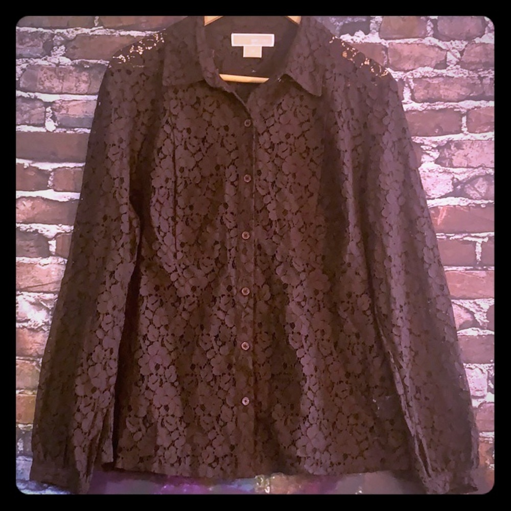 Michael Kors women’s brown lace long sleeve shirt